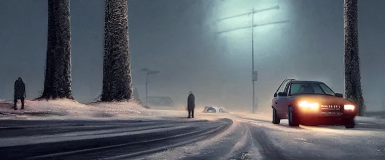 Image similar to Audi A4 B6 Avant (2002), a gritty neo-noir, dramatic lighting, cinematic, eerie person, death, homicide, homicide in the snow, gunshots, establishing shot, extremely high detail, photorealistic, cinematic lighting, artstation, by simon stalenhag, Max Payne (PC) (2001) winter New York at night, In the style of Max Payne 1 graphic novel, flashing lights, Poets of the Fall - Late Goodbye