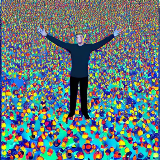 Prompt: Lovecraftian Jerma985 surrounded by thousands of bowing people, digital art