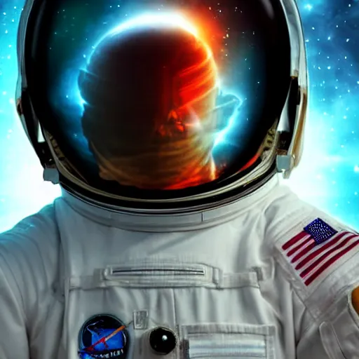 Image similar to close up of an astronaut staring into space, nebula behind him, stunning digital art