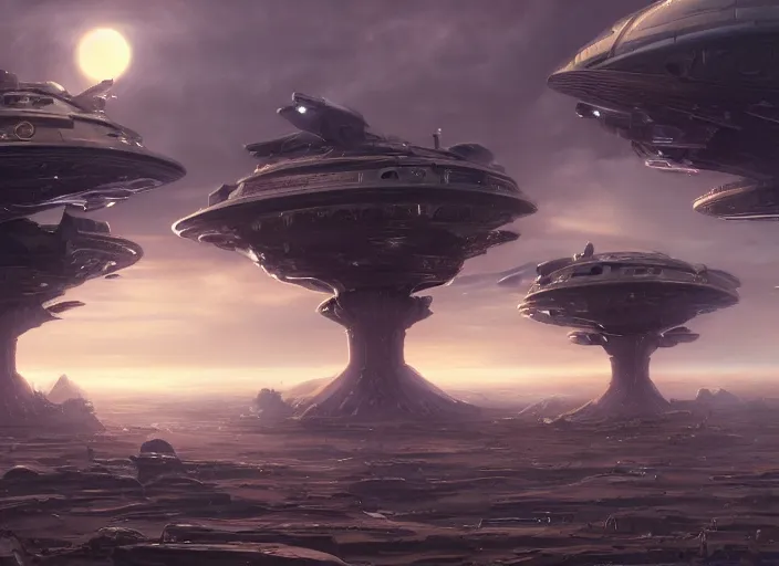 Prompt: a group of strange looking structures in the sky, a detailed matte painting by Jason A. Engle, cgsociety, afrofuturism, matte painting, concept art, sci-fi