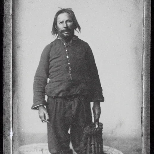 Prompt: antique black and white photograph of an old basque fisherman, studio lighting, 1 8 7 6