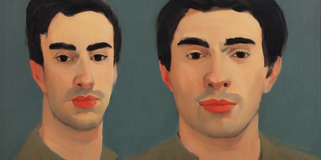Prompt: a portrait of a cute spanish man, oil painting by alex katz, trending on artstation