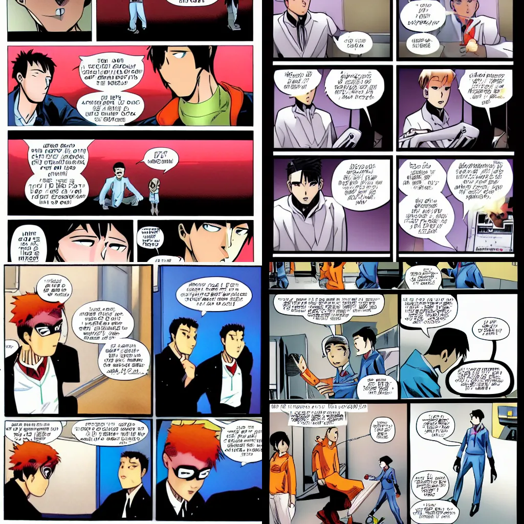 Prompt: shinji get in the darn robot, comic book page