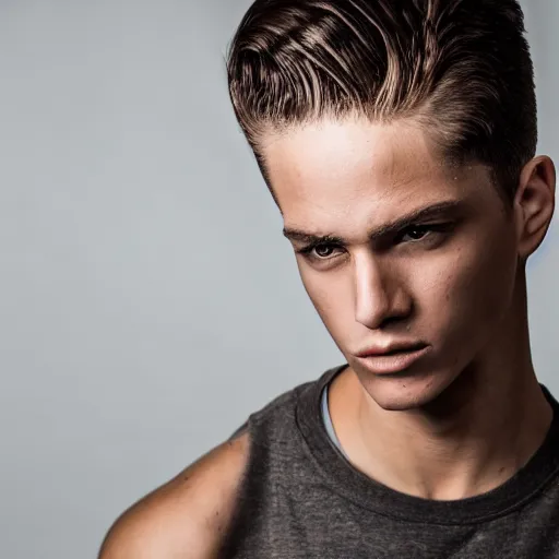 Prompt: male fashion model with a baseball head, professional photography, studio lighting