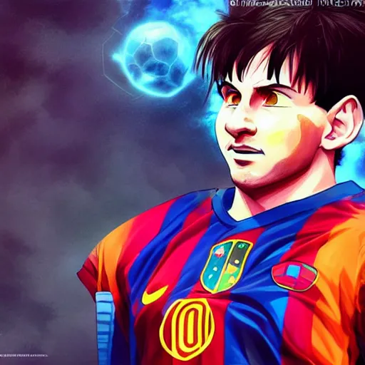 Image similar to lionel messi as a fantasy art character, studio ghibli, dragon ball, highly detailed, artstation, WLOP