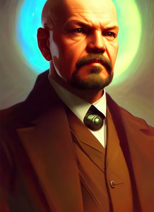 Image similar to symmetry!! portrait of lenin male, chemisty, sci - fi, glowing lights!! intricate, elegant, highly detailed, digital painting, artstation, concept art, smooth, sharp focus, illustration, art by artgerm and greg rutkowski and alphonse mucha, 8 k