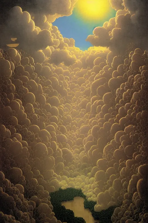 Image similar to colorful!!! heaven paradise by rene magritte, valhalla by laurie greasley and bouguereau, ( ( etching by gustave dore ) ), cloudscape, ultraclear intricate, sharp focus, highly detailed digital painting illustration, concept art, masterpiece