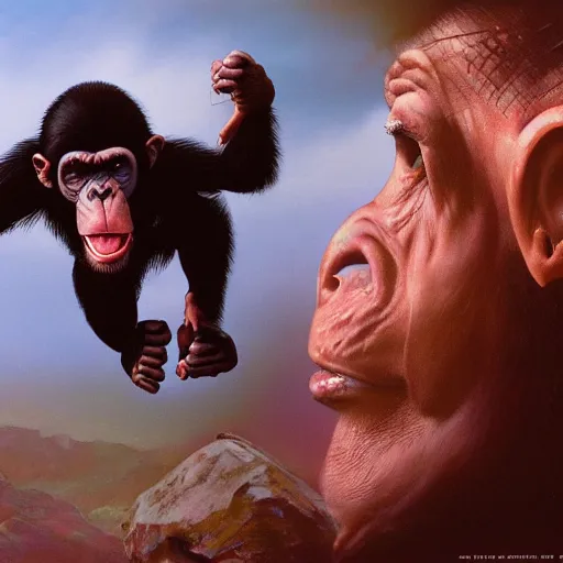 Image similar to Strong Angry Chimpanzee Screaming, Boris Vallejo, Epic, 8k resolution, ArtStation, Hyperrealistic