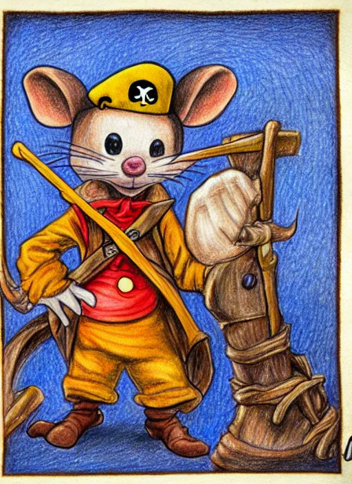 Image similar to detailed colored pencil drawing of an anthropomorphic mouse as a pirate