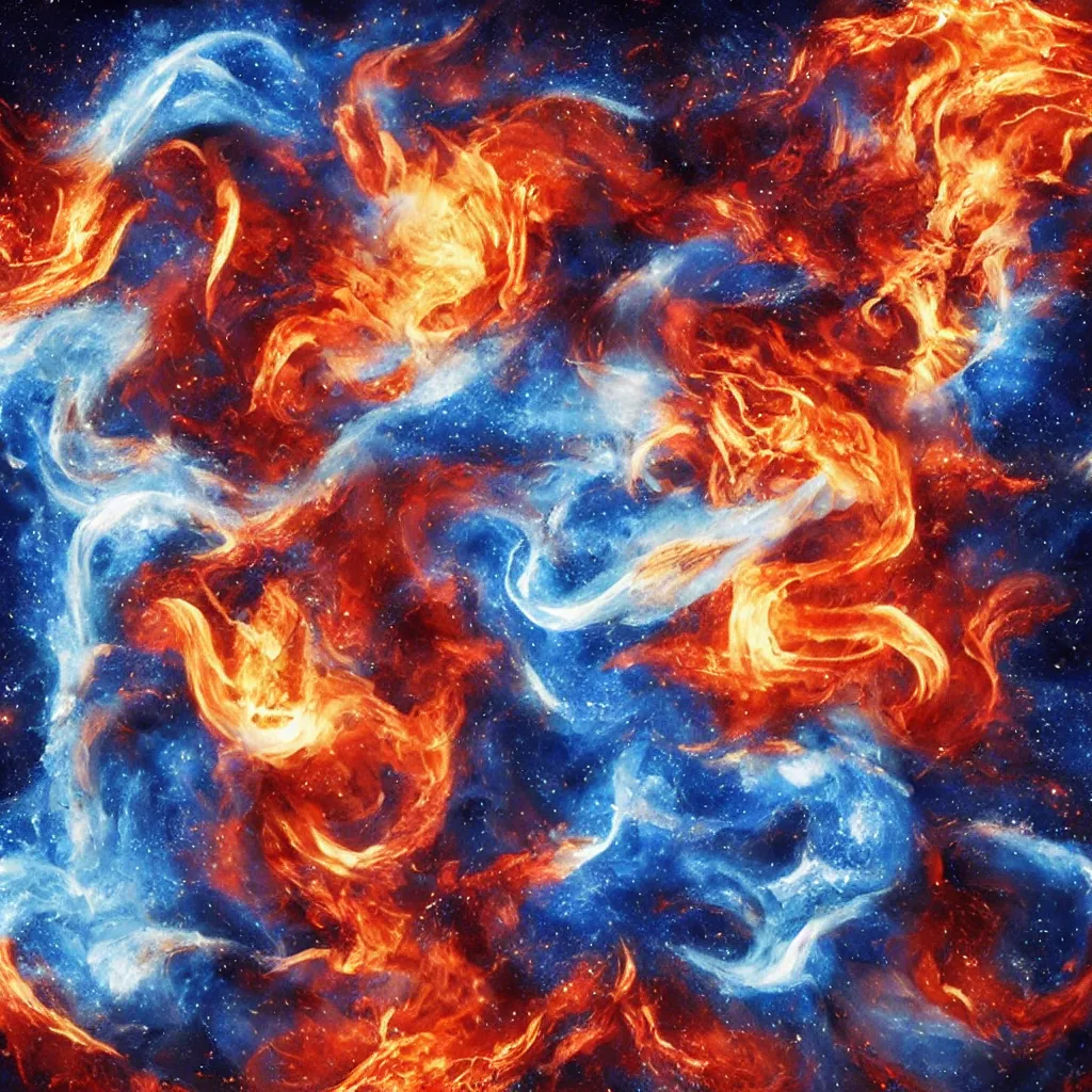 Prompt: gemini star sign being born from fire and ice