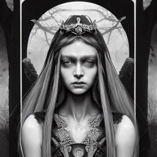 Image similar to symmetrical portrait of a beautiful dead princess female 4K symmetrical portrait, magical,fantasy , final fantasy, whole body, hyperrealism, cyberpunk, concept art, realistic, highly detailed, Featured on Artstation, cgsociety, Behance, Tom Bagshaw, Ross Tran, Japan Taiwan ,Soft lighting, attractive, highly detailed. intricate details. trending on artbreeder | zdzislaw beksinski. dariusz zawadzki. Michael Hutter. Peter Mohrbacher. Alfons Mucha. artstation