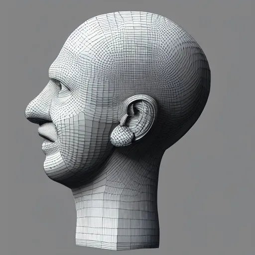 Image similar to a 3 d smiling model of a white marble human head holding a coctail, digital illustration, 3 d render, above the waist