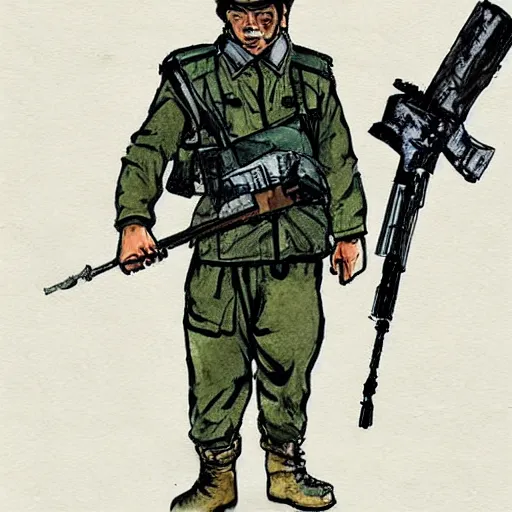 Image similar to A North Korean resistance rebel soldier , Artwork by Kim Jung Gi, Kim Jung Gi style, ink, concept character design
