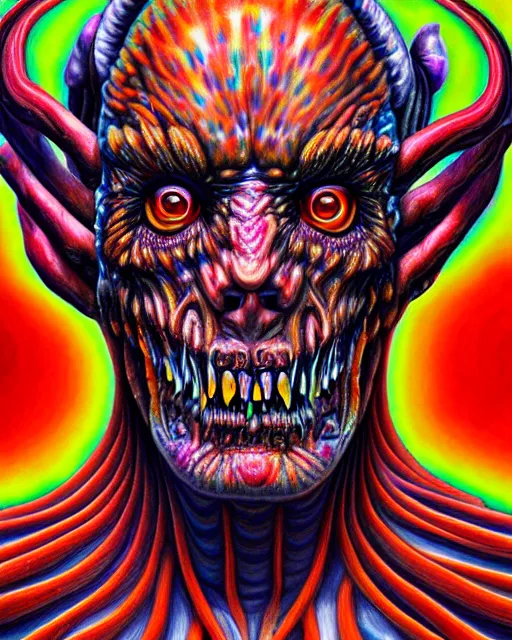 Image similar to a realistic detailed portrait painting of a monster, psychedelic