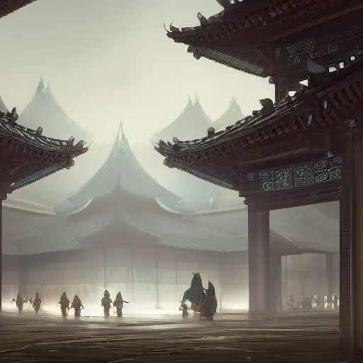 Prompt: beautiful render of tang dynasty, palaceby andreas rocha and greg rutkowski, trending on artstation, unreal engine, 8 k hd wallpaperjpeg artifact, blur, artfact