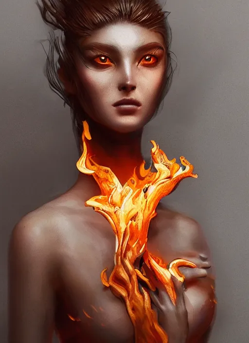 Image similar to sculpture made of flame, portrait, female, future, torch, fire, harper's bazaar, vogue, fashion magazine, intricate, concept art, close up, ornate, luxury, elite, elegant, trending on artstation, by ruan jia, by Kenneth Willardt, by ross tran, by WLOP, by Andrei Riabovitchev,