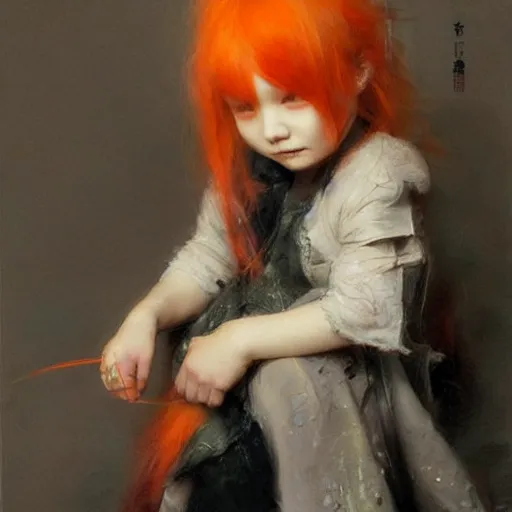 Image similar to little girl with orange hair. By Ruan Jia. Ayami Kojima. Masterpiece