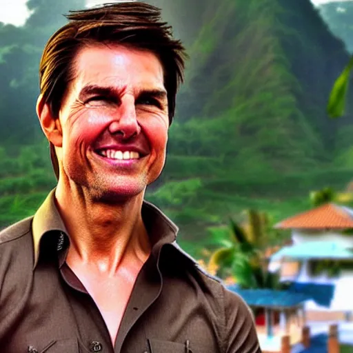 Prompt: tom cruise wearing traditional Bali dress