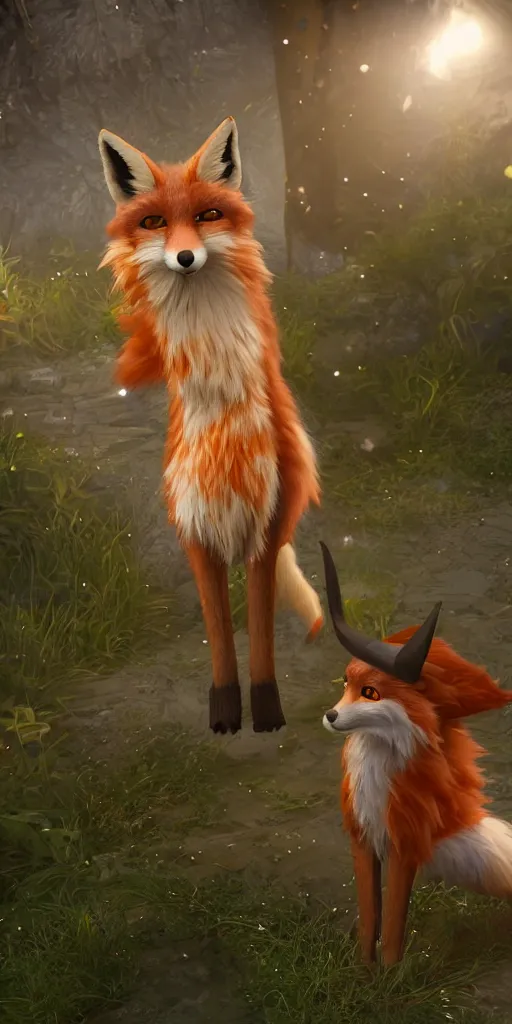 Prompt: The lovely hairy fox, wearing the uniform of the magic school, is surrounded by a huge luminous magic array, fluffy, photorealistic, soft lighting, unreal engine