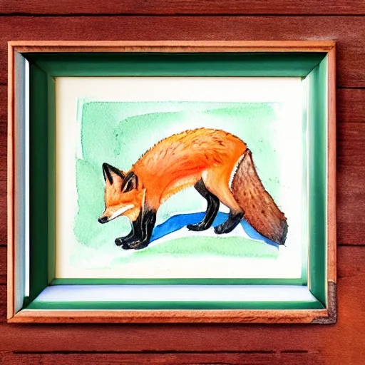 Image similar to a fox in a hen house, watercolor illustration,