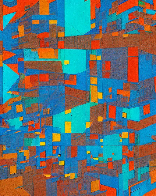 Image similar to a satellite view of a square city with geometric shapes by ramon chirinos, glitches, ocher and turquoise colors