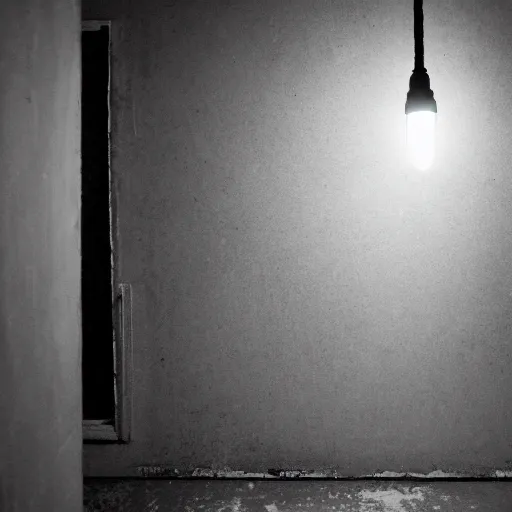 Prompt: You're all alone in the basement, just you and the darkness. The only light comes from the single bulb hanging overhead, casting a dim glow over the small room. The concrete floor is cold and unforgiving, and the only sound is the sound of your own breathing.