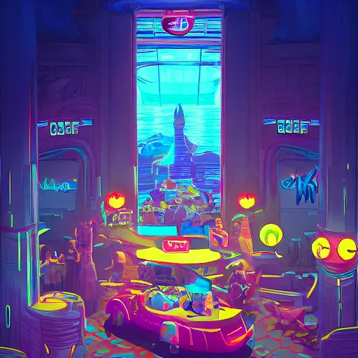 Prompt: mcdonald in kingdom of atlantis. fine art, trending on artstation, smooth draw synthwave neon,