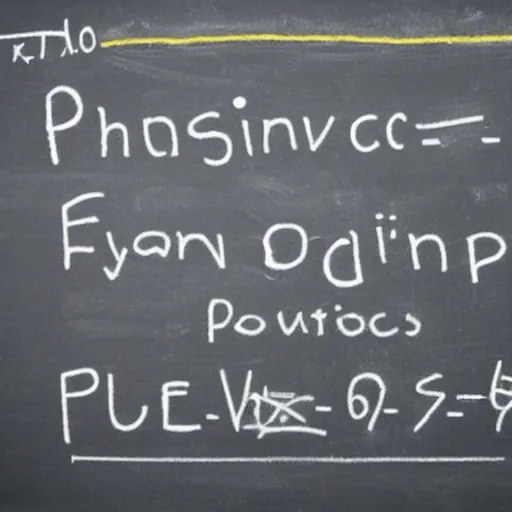 Prompt: physics equations written in chalk on a blackboard