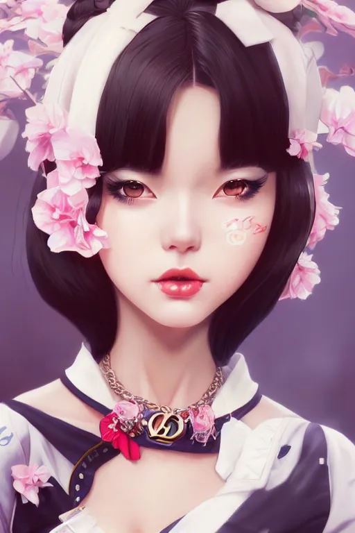 Image similar to a pin up and beautiful fashion charming dreamlke japan girl with lv jewelry, character art, art by artgerm lau and wlop and and ilya kuvshinov and john singer sargent, hyperdetailed, 8 k realistic, symmetrical, frostbite 3 engine, cryengine, dof, trending on artstation, digital art