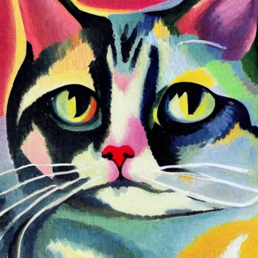 Prompt: a portrait of cute cat by robert delaunay