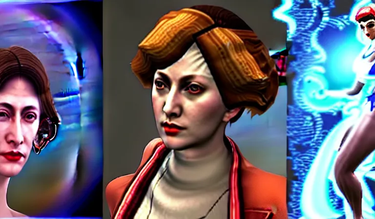 Prompt: Virginia Woolf as a Tekken character in a Filipino stage with low health, side view, gameplay screenshot