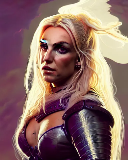 Image similar to highly detailed portrait of britney spears in the witcher, stephen bliss, unreal engine, greg rutkowski, loish, rhads, beeple, makoto shinkai and lois van baarle, ilya kuvshinov, rossdraws, tom bagshaw, alphonse mucha, global illumination, god rays, detailed and intricate environment