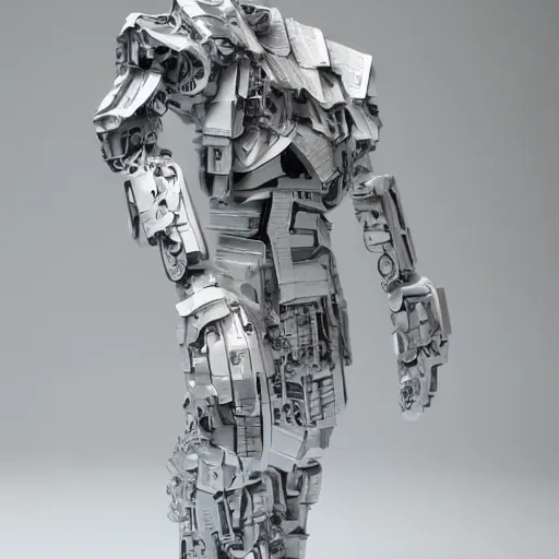 Image similar to an origami cyborg, incredibly detailed, textured paper, akira yoshizawa