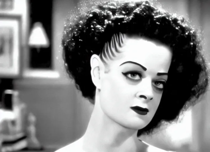 Image similar to bride of frankenstein ( 1 9 3 5 ) as a teen, still from john hughes movie sixteen candles