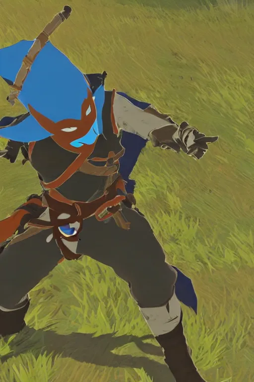 Image similar to in game footage of a ninja from the legend of zelda breath of the wild, breath of the wild art style.