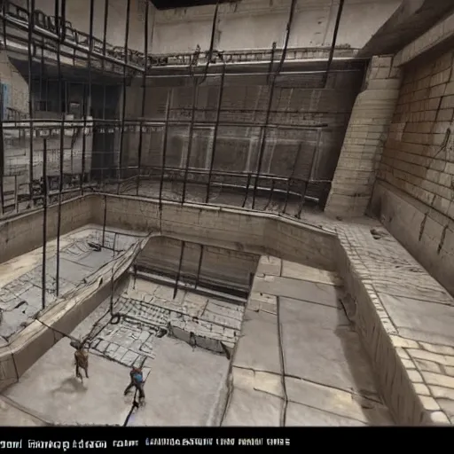 Image similar to Unreal Engine 5 Demo - Perspective of a prisoner looking out at a complex panopticon filled with hardened criminals - Amazing tech demo from E3