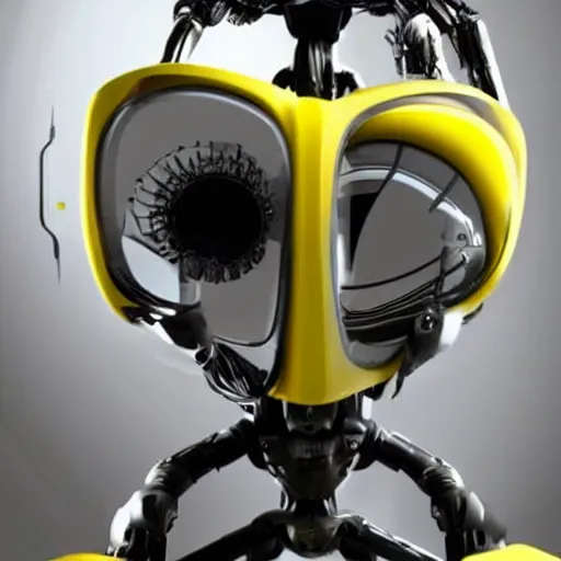 Image similar to an futuristic exoskeleton robot made for an lemon with realistic eyes