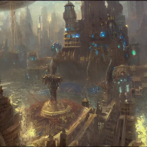 Image similar to underwater city, bioshock, highly detailed painting by gaston bussiere, craig mullins, j. c. leyendecker 8 k