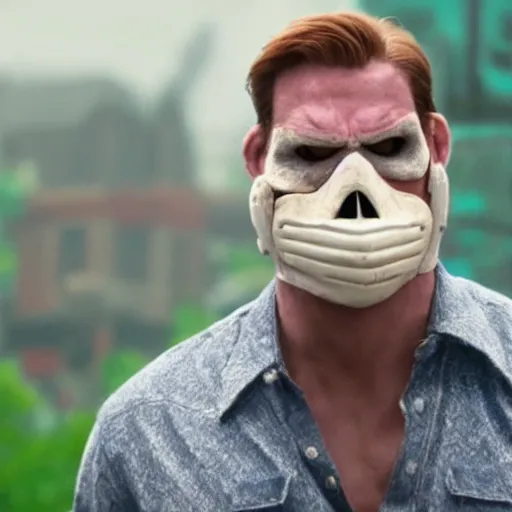 Image similar to Live Action Still of Jerma985 in The Mask Film, real life, hyperrealistic, ultra realistic, realistic, highly detailed, epic, HD quality, 8k resolution, body and headshot, film still