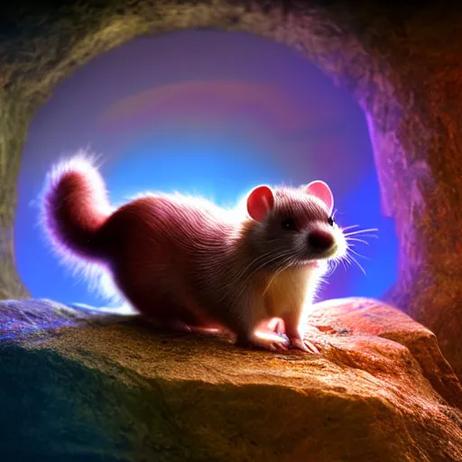 Image similar to ferret as lord of hampstershire hyper real, 8k, colorful, 3D cinematic volumetric light, atmospheric light
