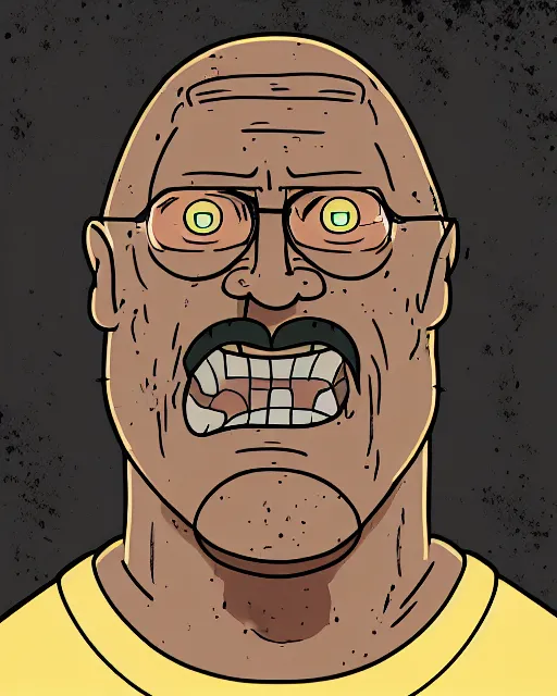 Prompt: portrait of dwayne johnson in the style of justin roiland. ugly, creepy, demonic, horror. cinematic lighting. style of rick & morty. photographic, photography. by justin roiland