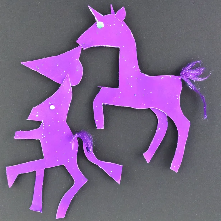 Image similar to a child's purple sparkling unicorn small and cheaply made