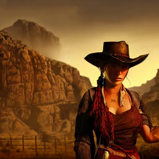 Prompt: portrait of a wild west woman, angry, fantasy art, red dead redemption, django, fistful of dollars, town background, weird west, deadlands, dramatic lighting, digital art, 8 k, extremely detailed, drawn by ruan jia,