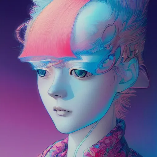 Image similar to prompt : pink and blue portrait soft light painted by james jean and katsuhiro otomo and erik jones, inspired by evangeleon anime, smooth face feature, intricate oil painting, high detail illustration, sharp high detail, manga and anime 1 9 9 0