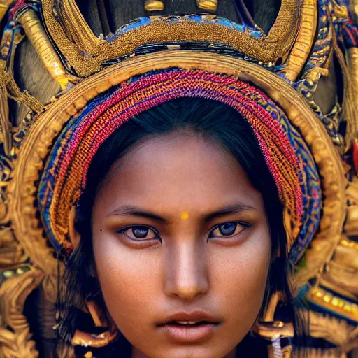 Image similar to portrait of a stunningly beautiful alluring nepalese tribal female, depth of field, zeiss lens, detailed, symmetrical, centered, fashion photoshoot, by annie leibovitz and steve mccurry, david lazar, jimmy nelsson, breathtaking, 8 k resolution, extremely detailed, beautiful, establishing shot, artistic, hyperrealistic, beautiful face, octane render