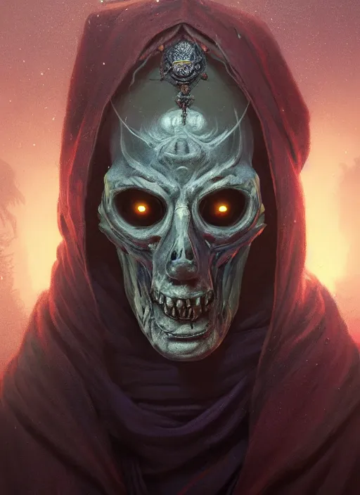 Image similar to Highly detailed portrait of a Lich, in GTA V, Stephen Bliss, unreal engine, fantasy art by Greg Rutkowski, Loish, Rhads, Makoto Shinkai and Lois van baarle, ilya kuvshinov, rossdraws, Tom Bagshaw, global illumination, radiant light, detailed and intricate environment