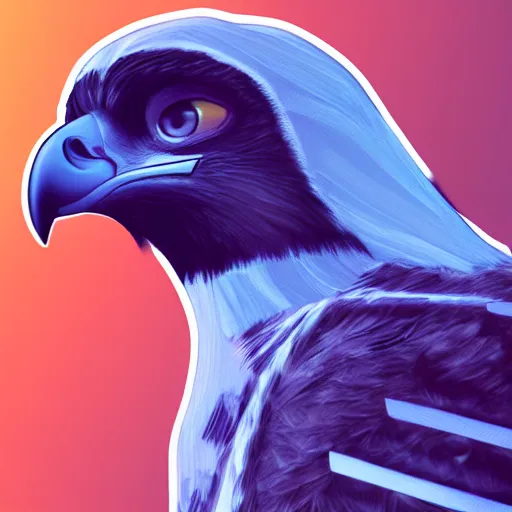 Prompt: profile picture of a falcon in sci-fi clothing looking smug, quarter view, close up, trending on artstation