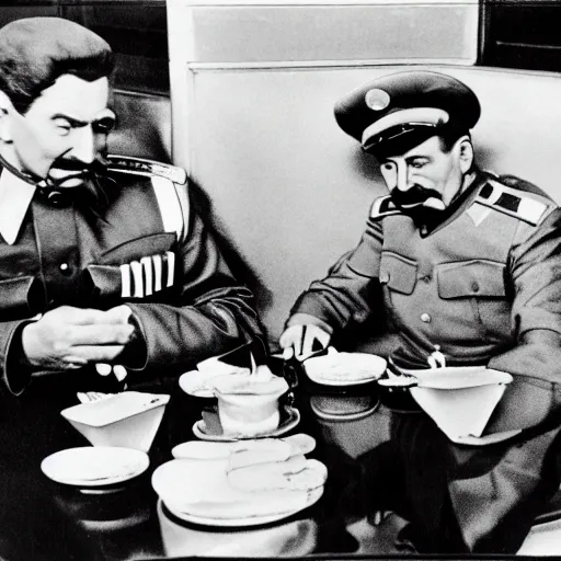 Image similar to joseph stalin eating at burger king, colored, 8 k