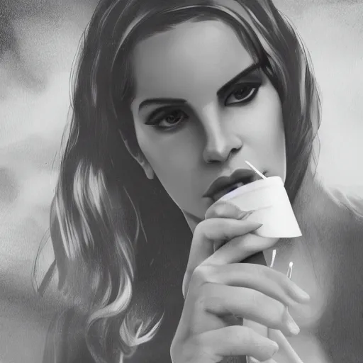 Image similar to Lana Del Rey eating a cigarette sandwich, 4k, 8k, trending on artstation, artstation digital artwork.