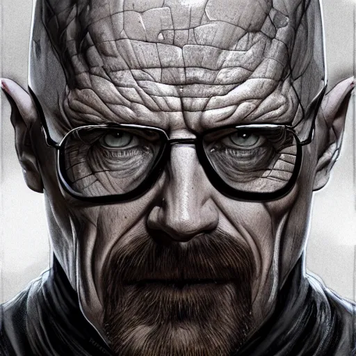 Prompt: a sketch of walter white as venom the symbiote | venom movie | ~ ~ cinematic ~ ~ lighting | award - winning | closeup portrait | by donato giancola and mandy jurgens and charlie bowater | featured on artstation | pencil sketch | sci - fi alien